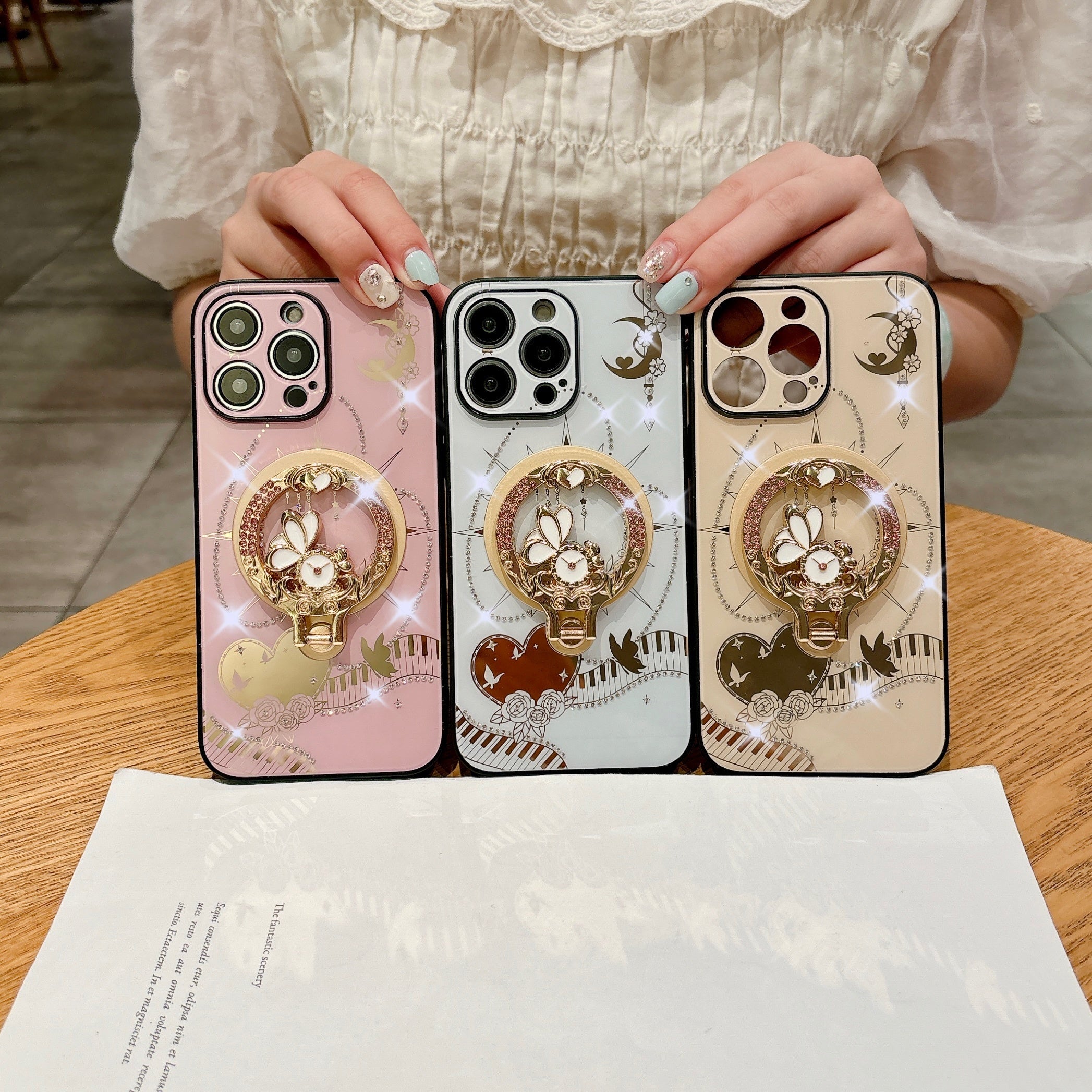Magntic Luxury Bling Crystal Artificial Diamond Camera Suction Phone Case With Holder For iPhone 16 Promax/ 15 Pro max/14 Pro max/13 Promax Shockproof Protective Bumper Cover